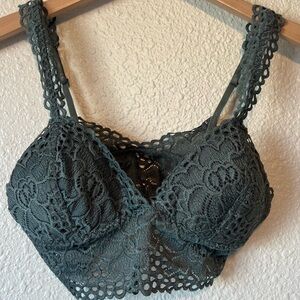 Aerie Lace Crochet Bralette Crop Bikini Adjustable Top Women’s M Green